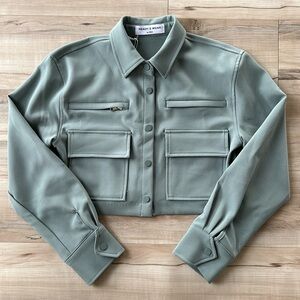 Frankie Shop Cropped Zip Cargo Shirt (Sage, M)